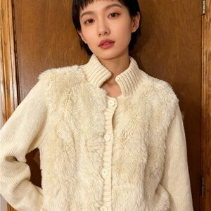 Women's Cream Faux Fur Jacket